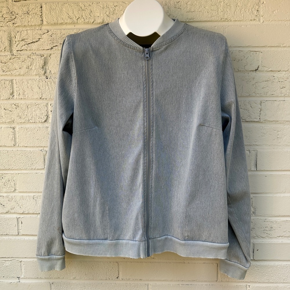 Denim and Company Women's Jacket Large Blue Zip Up Long Sleeve Ribbed Casual